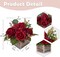 Flower Arrangement with Wooden Vase 8" Artificial Flowers in Pot - Fake Flowers Roses Peonies Hydrangeas in Wooden Vase Potted Artificial Flower Centerpieces for Table Decor Living Room - Red